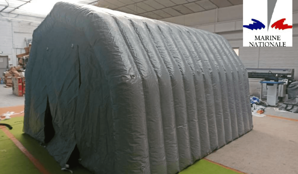 We were recently commissioned by the French Army, more specifically by the French Navy, for the design and manufacture of two inflatable, captive air military PMA tents.