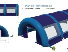 Inflatable CBRN or decontamination containment tent with tunnel shape