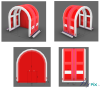 3D modeling view showing an example of an inflatable, inverted U-shaped, single-skin PVC military hangar shelter, custom-built for the repair of large military aircraft engines.