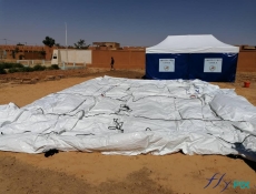 An advanced captive air medical tent, fully deployed on the ground, which will be inflated for a pressure test phase