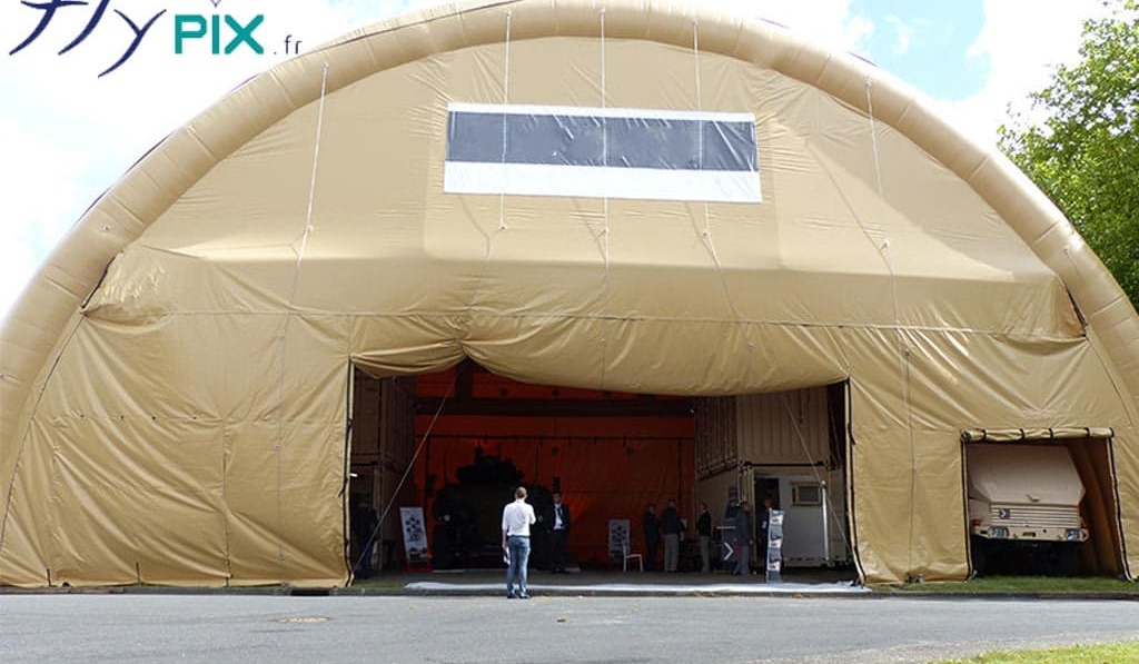 Inflatable tent shelter, large size military hangar.