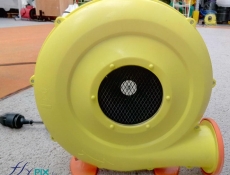 Example of an electric turbine for the permanent inflation of inflatable tents or shelters in single or double skin PVC envelope, inflated with air, ventilated by a permanent turbine.