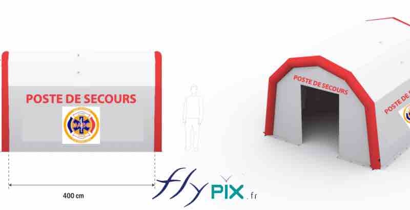 Here is the final proof (BAT - bon à tirer) of the inflatable medical tent (Advanced Medical Post), custom-made by us at the request of the UASC/Association Unité Ambulance de Sécurité Civile, in Nice, in southeastern France. – All rights reserved, reproduction prohibited. Copyright FlyPix / Vivien LAÏLLE.