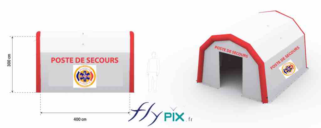 Here is the final proof (BAT - bon à tirer) of the inflatable medical tent (Advanced Medical Post), custom-made by us at the request of the UASC/Association Unité Ambulance de Sécurité Civile, in Nice, in southeastern France. – All rights reserved, reproduction prohibited. Copyright FlyPix / Vivien LAÏLLE.