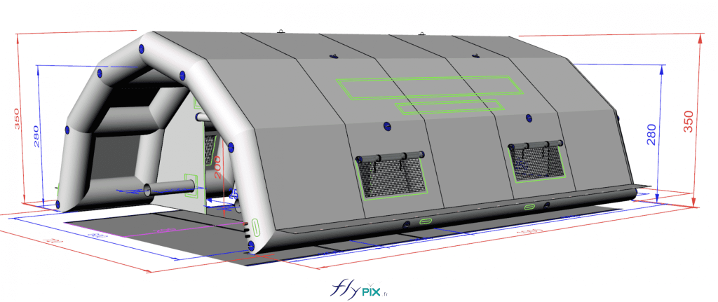 There is an external access canopy measuring L = 2 m x W = 6 m x S = 12 m² at the main access door, for vehicle access. – Photo: copyright FlyPix/Vivien LAÏLLE, all rights reserved.
