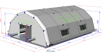 There is an external access canopy measuring L = 2 m x W = 6 m x S = 12 m² at the main access door, for vehicle access. – Photo: copyright FlyPix/Vivien LAÏLLE, all rights reserved.