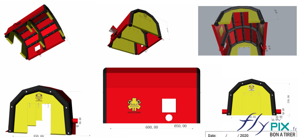 Here is the final proof (BAT - Bon à tirer), approved by the client for the PMA tent, before its manufacture, with a 3D view. – All rights reserved, reproduction prohibited. Copyright FlyPix / Vivien LAÏLLE.