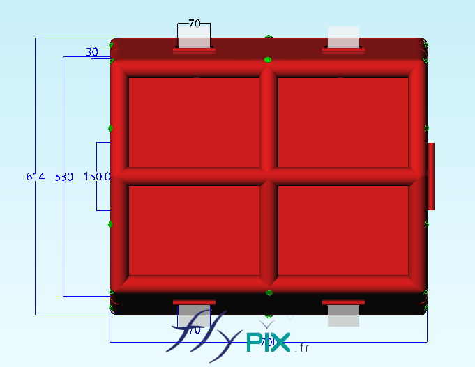 This 3D view shows the PMA inflatable tent from above, with its frame tubes. – Copyright Vivien LAÏLLE/FlyPix, all rights reserved, reproduction prohibited.
