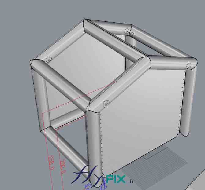 Proof (ready for printing) of the captive air tent recently produced for Ceesar, showing the shelter's appearance and general configuration. – All rights reserved, reproduction prohibited. Copyright FlyPix / Vivien LAÏLLE.