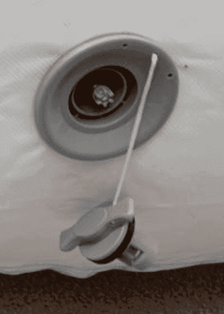 Details of a 1/4 turn valve required for inflating a captive air inflatable shelter.