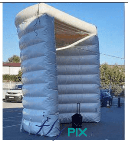 Inflatable wall noise reduction cylindrical construction site machinery captive air envelope PVC double padded skin. – All rights reserved; reproduction prohibited. Copyright FlyPix / Vivien LAÏLLE.