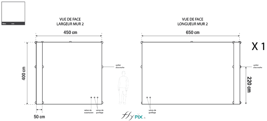 Proof for approval and renderings of the walls, validated by the client, Sade. The images show various possible configurations for the L-shaped inflatable walls, designed to contain and reduce noise generated by construction machinery. The walls can be positioned opposite each other or symmetrically, depending on actual on-site requirements and the desired layout. – All rights reserved; reproduction prohibited. Copyright FlyPix / Vivien LAÏLLE.