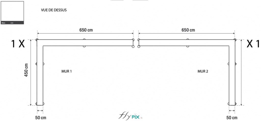 Proof for approval and renderings of the walls, validated by the client, Sade. The images show various possible configurations for the L-shaped inflatable walls, designed to contain and reduce noise generated by construction machinery. The walls can be positioned opposite each other or symmetrically, depending on actual on-site requirements and the desired layout. – All rights reserved; reproduction prohibited. Copyright FlyPix / Vivien LAÏLLE.